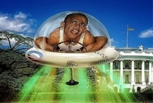 Unidentified Flying Obama in his one man UFO over Washington D.C. 